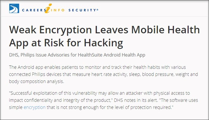 weak encryption leaves mobile health app at risk for hacking