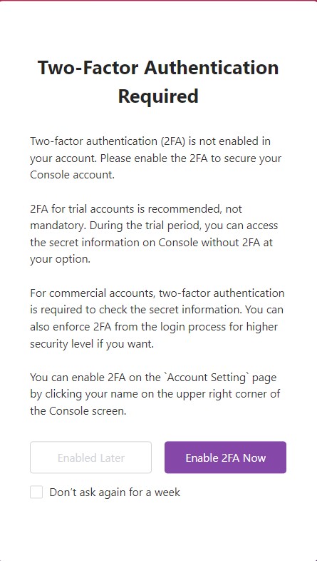 Two factor authentication required by appsealing